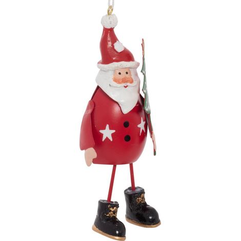 Weihnachtsbaum-Anhänger mit Weihnachtsmann und Schneemann aus rotem und weißem Metall, 12 cm - (1/5)