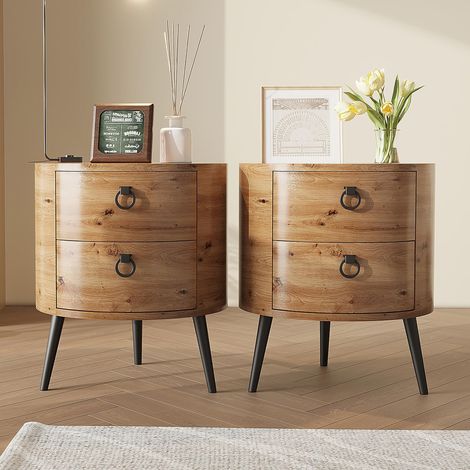 2 tables chevet ovales bois – 2 tiroirs métal (1/5)