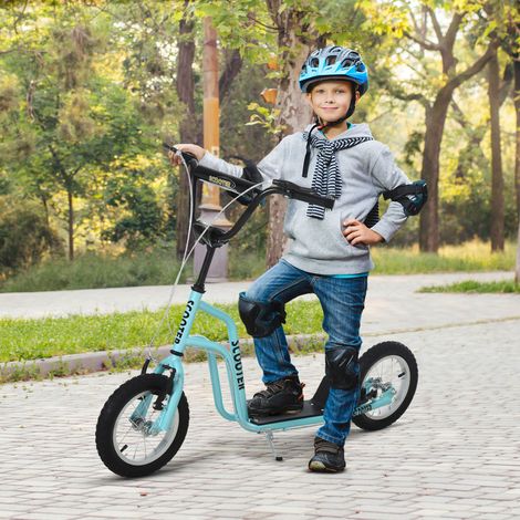 Trottinette enfant, trottinette à guidon réglable, grandes roues et frein à main, trottinette urbaine 12 pouces pour garçons et filles à partir de 5 ans, en métal, bleue (1/5)