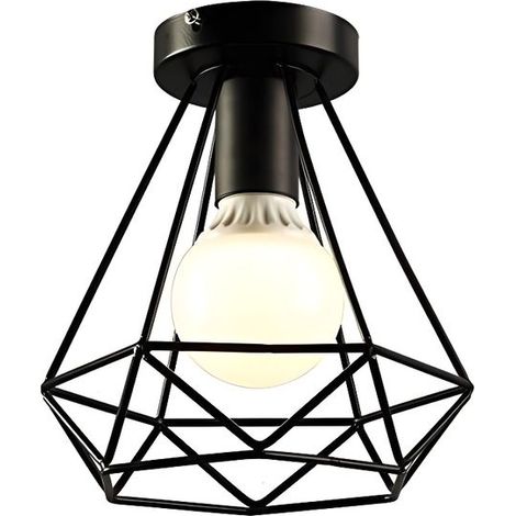 Deckenleuchte Industrielle Deckenlampe Diamant Eisen Käfig Lampenschirm Deckenleuchte E27 für Schlafzimmer Küche (Schwarz)