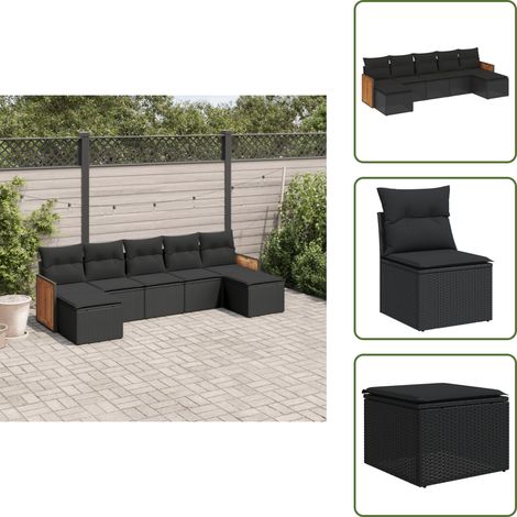 Cuscini sfoderabili - vidaXL Set Divani da Giardino con Cuscini 7pz Nero Polyrattan - Rattan PE