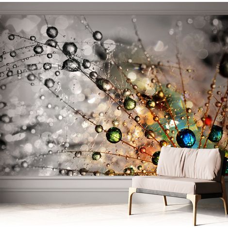 Papier peint adhésif décoratif pour salon chambre et cuisine Facile à poser avec colle Perles de rosée 312x219 cm (1/5)