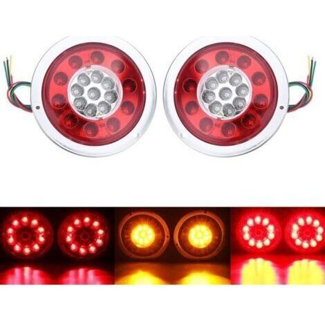 Lot de 2 feux arrière ronds à 19 LED - Ambre rouge - Pour camion, remorque, camion - Clignotant - 10-30 V - Argenté (1/4)