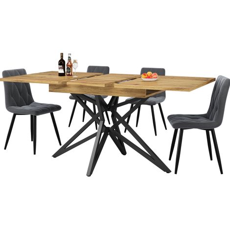 Set tavolo da pranzo allungabile 120/160 x 80 cm con 4 sedie in velluto grigio scuro MODENUIT (1/5)