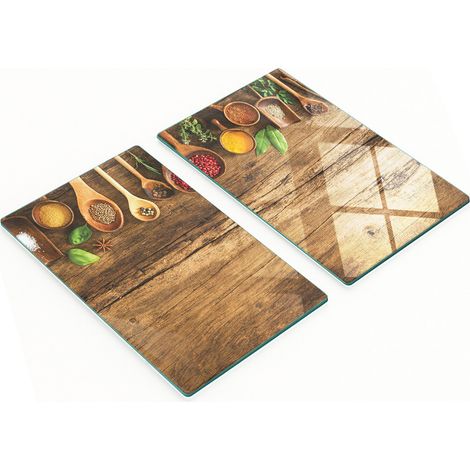 Tablas decorativas de vidrio para cortar y servir especias y madera, 2 x 30 x 52 cm
