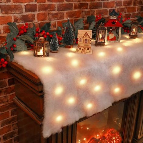 Couverture Neige LED Noël 59"x15" - Décoration Neige Artificielle Lumineuse - Nappe de Table & Tapis de Fête - Pour Arbre, Cheminée (1/5)