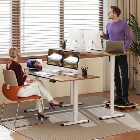Bureau Debout Électrique 140x70cm Bureau Réglable en Hauteur Bureau Ergonomique avec Mémoire des Hauteurs Trou pour Câble Beige (1/2)
