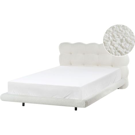 Bed Frame Off-White Boucle Upholstery Tufted Headboard Slatted Base EU Small Double Size 4ft Metal Legs Modern Design SOULISSE (1/5)