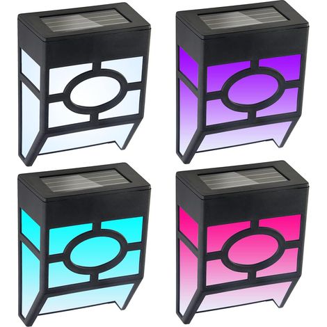 Lampes solaires de clôture d'extérieur, appliques murales à LED, éclairage extérieur étanche pour terrasse, patio, porte d'entrée, escalier, paysage, cour et allée (lot de 4, blanc froid + coloré) (1/5)