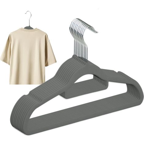Lot de 10 cintres fins antidérapants à poils (1/5)