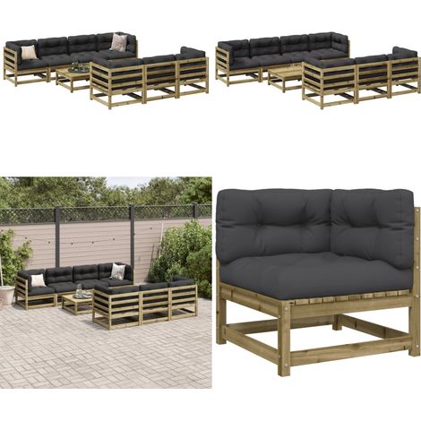 Set Divani da Giardino 8pz con Cuscini Legno Impregnato di Pino - Sedute angolari - Cuscini per divano