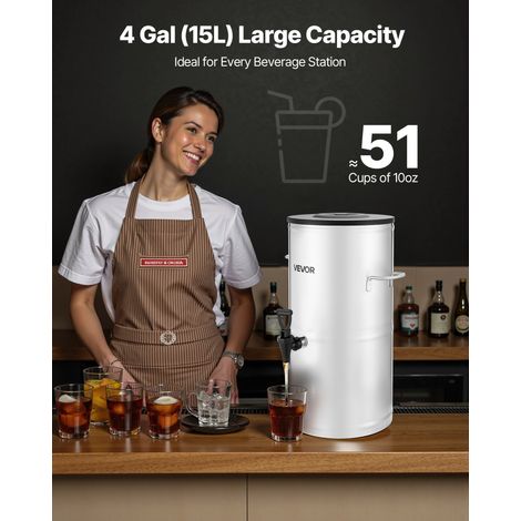Distributeur de Boissons de 15 L, Fontaine à Eau Chaude et Froide Non Électrique avec Robinet et Poignée, Conteneur en Acier Inoxyd… (1/5)