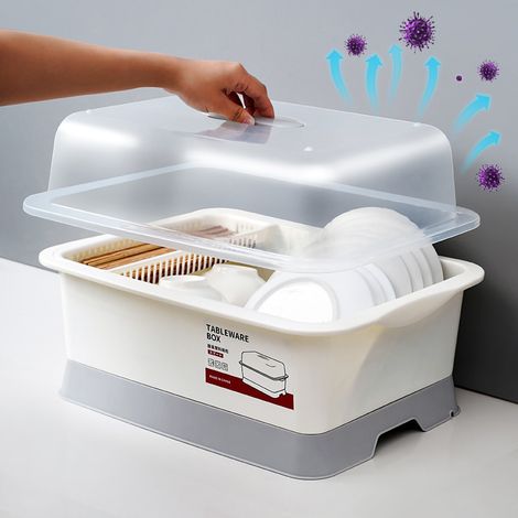 Égouttoir de Vaisselle Minimaliste Anti-Poussière avec Couvercle, Gain de Place pour Cuisine (1/5)