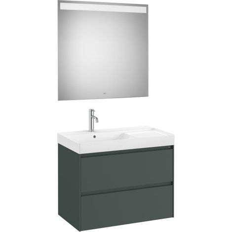 MUEBLE LAVABO IZQUIERDA 800X460 ONA STANDARD 2 CAJONES + ESPEJO LED VERDE MATE