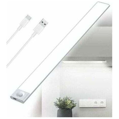 Reglette LED Cuisine Sous Meuble Rechargeable USB, Lumière tricolore, 2500mAh 40cm Dimmable Lampe Placard Detecteur de Mouvement Barre LED Sans Fil Rechargeable Lumiere Capteur PIR a Pile pour Escalie