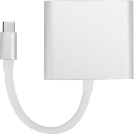 Adaptateur USB-C vers HDMI 3-en-1 pour Ordinateur Portable et Smartphone, Compatible PC/Mac, Gris Argenté (1/5)