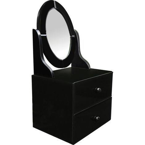 Interiors by Premier Black Glass 2 Drawer Dresser Unit, Black Chest Dresser, Bedroom Dresser With Drawers and Adjustable Mirror (1/2)