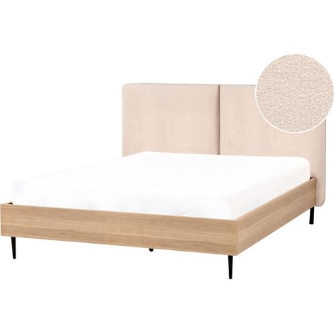 Cama moderna con cabecero de bouclé beige 140 x 200 cm Limanton