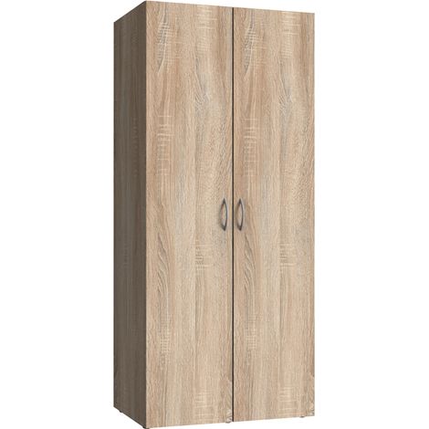 Armoire de rangement avec 2 portes en bois mélamine coloris imitation chêne - longueur 80 x hauteur 185 x profondeur 54 cm