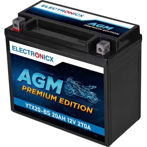 Electronicx YTX20-BS AGM Motorradbatterie 12V 20Ah 270A - Wartungsfrei - Motorrad