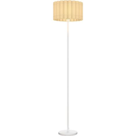 Lampadaire avec douille E27, abat-jour ondulé, interrupteur au pied, idéal pour le salon ou la chambre (ampoule non fournie), blanc.