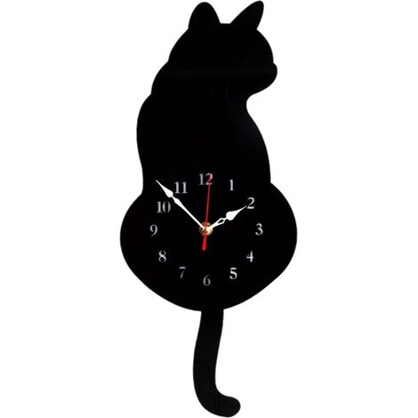 Horloge murale à queue de chat qui remue, horloge silencieuse à queue de chat, horloge pendule chat mignonne et créative, décoration pour amoureux des chats (noir) (1/5)