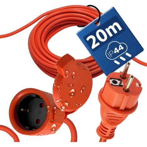 Rallonge électrique de jardin 20m IP44 avec prise Schuko Type F Câble 3x1.5mm Orange - HOROZ ELECTRIC