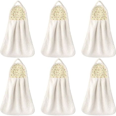 6 Pcs Suspendus Essuie-Mains Corail Polaire Serviette Serviette Dabsorption Deau pour La Maison Cuisine Salle de Bains Beige