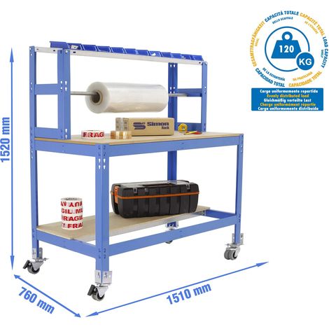 Simonrack Mobiles Werkbank ohne Schrauben blau und Holz