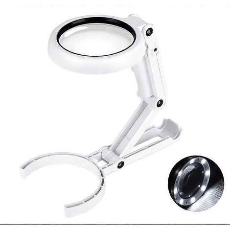 Loupe de poche 5X 11X (19,3 x 9 x 2,6 cm), loupe de table avec support pliable et éclairage LED, loupe de lecture éclairée pour l'inspection, les travaux manuels et la réparation. (1/5)