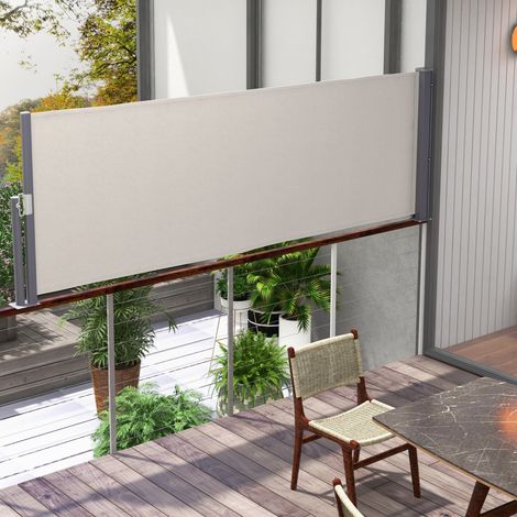Store de terrasse rétractable 300x100cm brise-vue occultant extérieur anti-UV coupe-vent en polyester gris clair