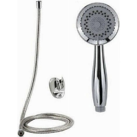 Trade Shop - Kit De Baño Ducha De Mano Rociador Redondo Con Cordón Soporte De 1,8 Mt 69063 - (1/2)