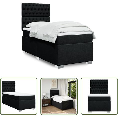 The Living Store Sommier à lattes de lit avec matelas Noir 100x200 cm Tissu - Lit Double - Literie - Matelas À Ressorts Ensachés - Cadre De Lit - Têtière Ajustable (1/5)