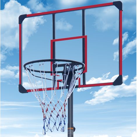 Canestro da basket portatile 81,28x81,28x280 cm in acciaio nero e rosso regolabile - MEUBLIV (1/5)