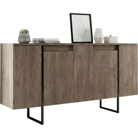 Dmora - Buffet Dgarzitt, Buffet du salon, Commode de salon, Garde-manger de cuisine, 160x35h80 cm, Noyer et Noir