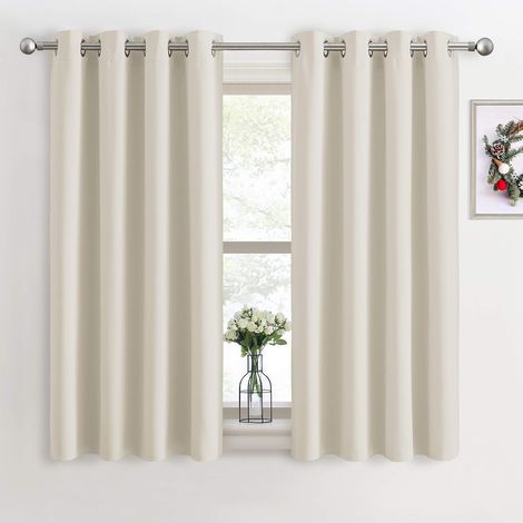 Zur Fensterdekoration – Verdunkelungsvorhänge, Paar solide Vorhänge, Wohnzimmer-Lichtblock für Schlafzimmer/weicher Stoff, fertig zum Aufhängen für die Küche, 132 x 183 cm, Hellbeige, 2er-Set (1/5)