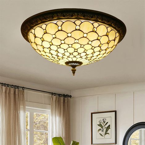 AUTRUCKER Plafonnier encastré style méditerranéen en vitrail, style Tiffany, douille E27, idéal pour les chambres, les salons et les couloirs. 50 cm (1/5)