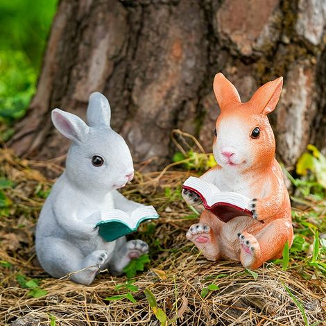 Lapin Figurine Lecture - Statue Lapin Résine Décoration Pâques - Ornement Tableau Printemps Intérieur - 15,9 x 9 x 9 cm - Gris (1/5)