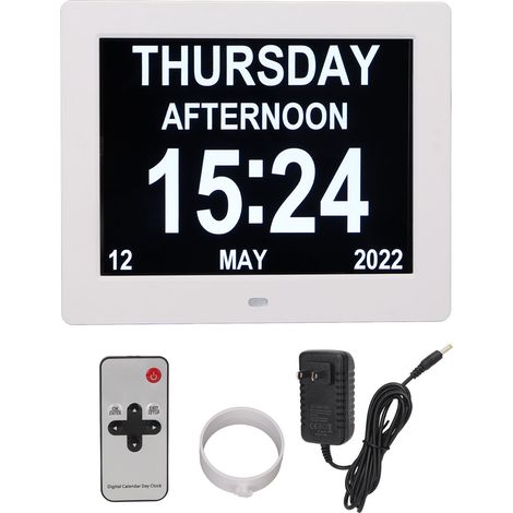 Réveil numérique 8 pouces Cadre photo 800x600 Grand écran LCD luminosité réglable Calendrier intelligent Cadre numérique blanc 100-240V prise US (1/5)