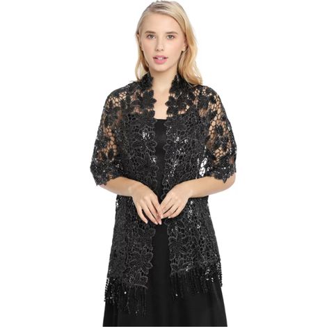 Écharpe Cozevdnt pour femme, noire, taille unique, châle Cheongsam pour dîner