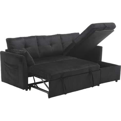 Canapé multifonctionnel avec rangement convertible canapé-lit velours noir 206x108x66 cm ZIPSOFA (1/5)