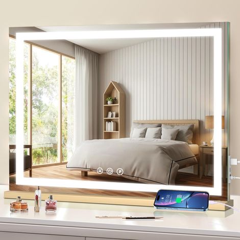Grand miroir de courtoisie lumineux 58,4 x 48,3 cm avec Smart Touch 3 couleurs à intensité variable, montage sur table ou mural, fonction mémoire (1/5)