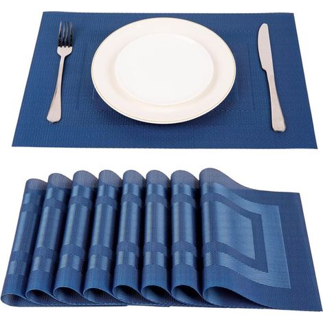 Sets de table (lot de 8) en PVC, imperméables, isolants thermiques, antidérapants, résistants à l'huile, lavables - Bleu (1/5)