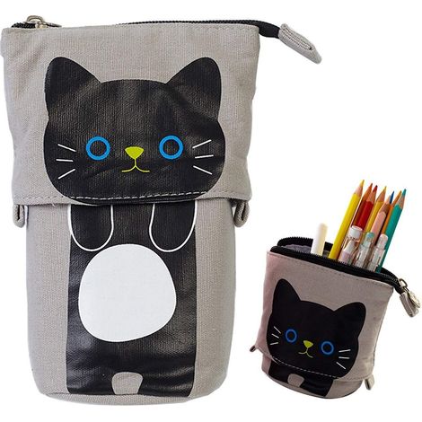 Étui à crayons en toile à fermeture éclair (chat noir) (1/3)