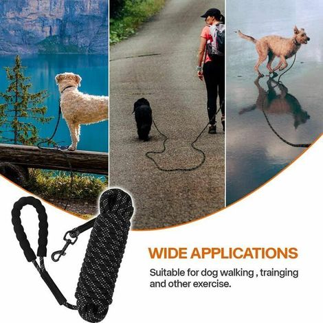 Guinzaglio per cani da 1,5 m, guinzaglio lungo con impugnatura imbottita per cani di piccola e grande taglia, nero - 4