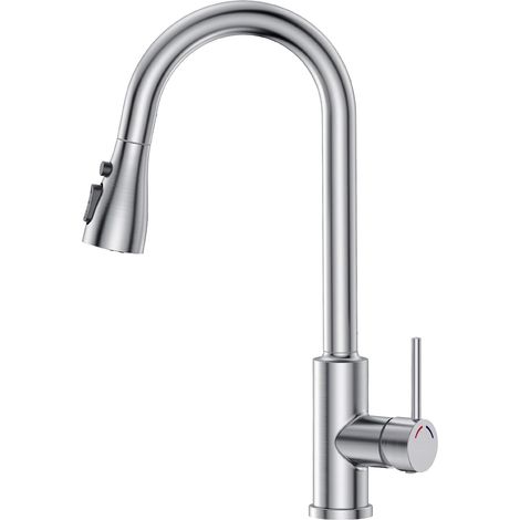 Robinet de cuisine extensible – Robinet de cuisine haute pression de 35,7 cm avec 3 types de jet, tête de douche ABS et bec de 18,7 cm, mitigeur monocommande, rotation à 360°, facile à monter (1/5)