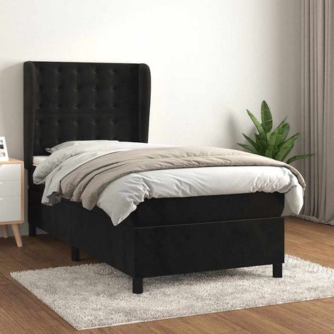 Cama box spring con colchón terciopelo negro 80x200 cm (1/5)