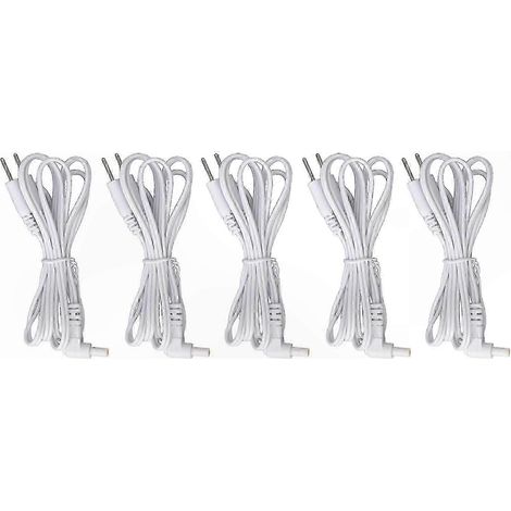 Pack de 5 fils électrodes avec connecteurs 2 broches 2,35mm pour appareils de massage TENS, blanc, référence CNO.086152 (1/5)