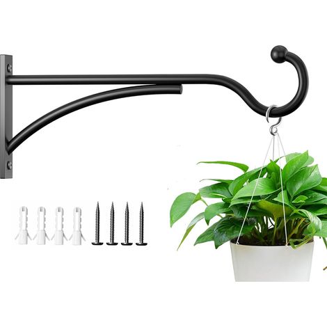 Crochets de suspension pour plantes d'extérieur : 28 cm Support en métal noir pour paniers suspendus, mangeoires à oiseaux, carillons (1/5)