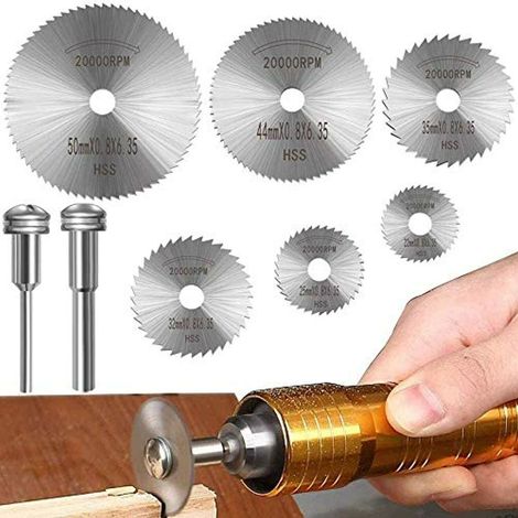 [JAMAIS UTILISÉ]Ensemble de 6 lames de scie circulaire avec 2 rallonges de 3,2 mm (1/8") pour perceuse rotative, disque de sciage en acier, lame de coupe.